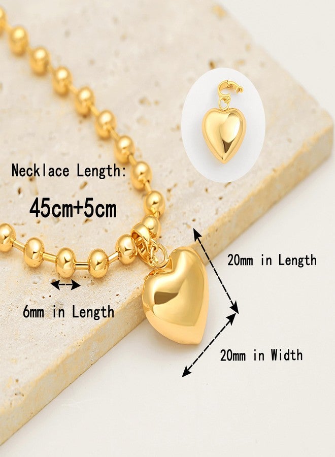 POTESSA 18K Gold Plated Pendant Necklace Puffy Heart Pendant Necklace Chunky Satellite Beads Chain Choker Charm Jewelry - Image 4